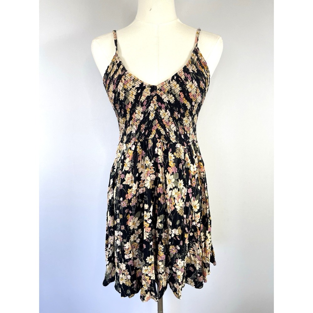 Angie Womens Babydoll Dark Floral Romantic Mini Dres‎ Size L Coquette Feminine